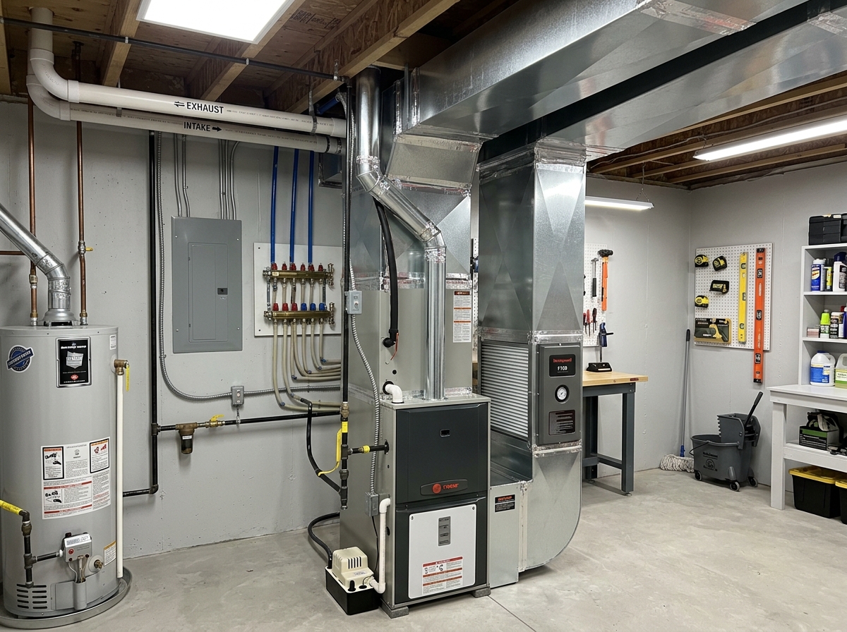 Heating furnace and boiler maintenance in utility room